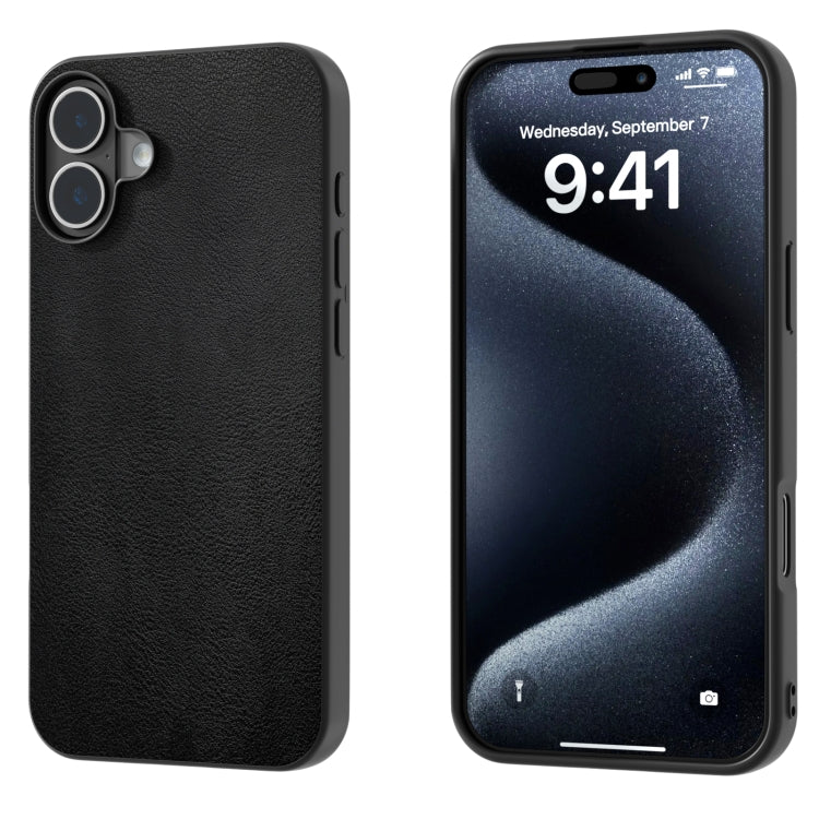 For iPhone 16 Plus PU Leather Black Frame Full Coverage Phone Case(Black) - iPhone 16 Plus Cases by buy2fix | Online Shopping UK | buy2fix