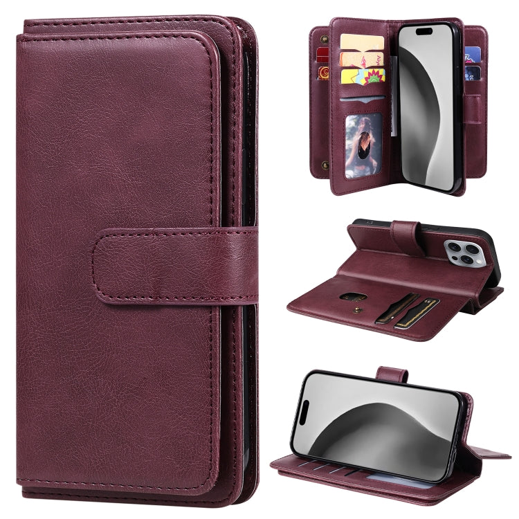 For iPhone 16 Pro Max Multi-Function Wallet 10 Card Slots Leather Phone Case(Claret) - iPhone 16 Pro Max Cases by buy2fix | Online Shopping UK | buy2fix