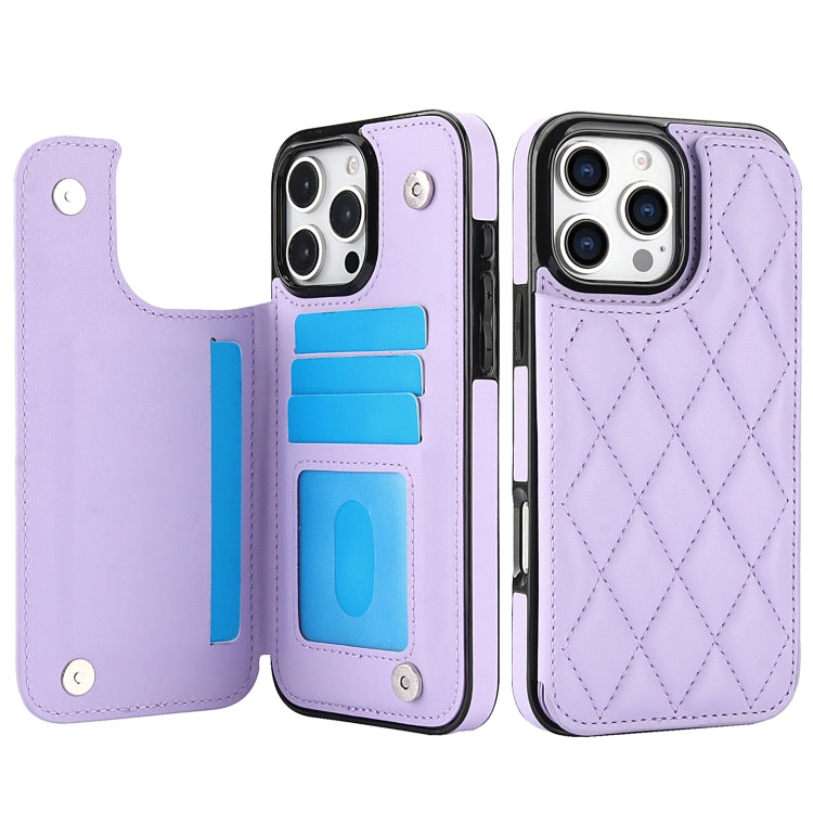 For iPhone 16 Pro Max Double Buckle Rhombic PU Leather Phone Case(Purple) - iPhone 16 Pro Max Cases by buy2fix | Online Shopping UK | buy2fix