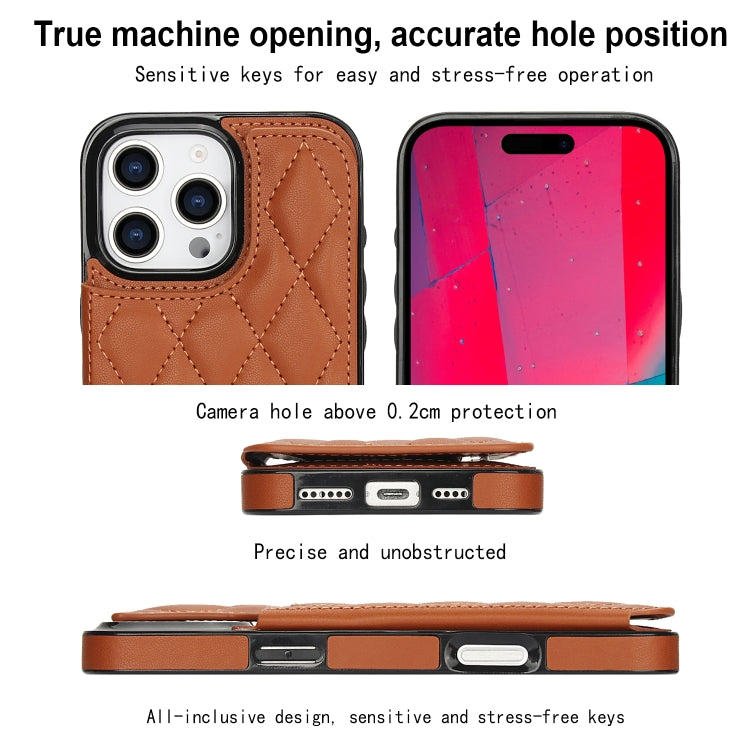 For iPhone 16 Pro Double Buckle Rhombic PU Leather Phone Case(Brown) - iPhone 16 Pro Cases by buy2fix | Online Shopping UK | buy2fix