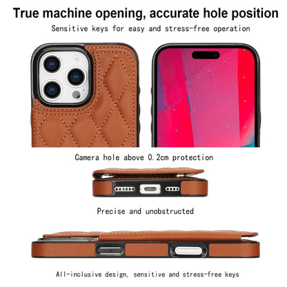 For iPhone 16 Pro Double Buckle Rhombic PU Leather Phone Case(Brown) - iPhone 16 Pro Cases by buy2fix | Online Shopping UK | buy2fix