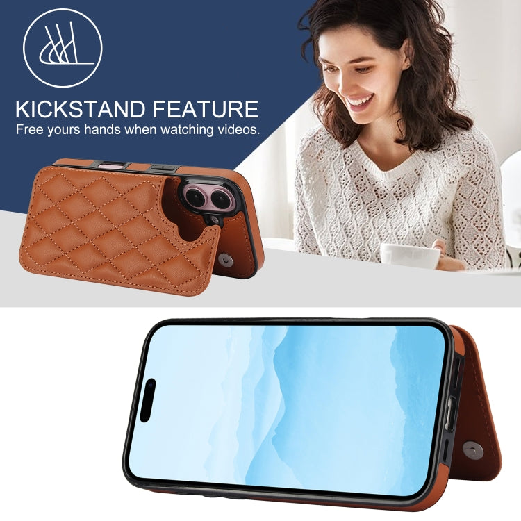 For iPhone 16 Plus Double Buckle Rhombic PU Leather Phone Case(Brown) - iPhone 16 Plus Cases by buy2fix | Online Shopping UK | buy2fix