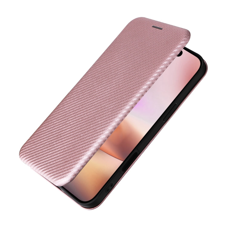 For iPhone 16 Plus Carbon Fiber Texture Flip Leather Phone Case(Pink) - iPhone 16 Plus Cases by buy2fix | Online Shopping UK | buy2fix