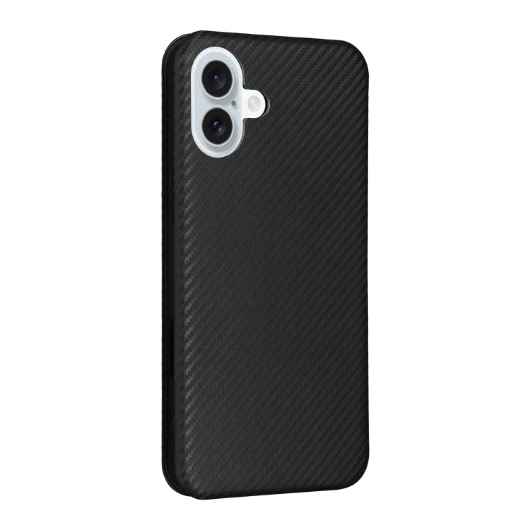 For iPhone 16 Carbon Fiber Texture Flip Leather Phone Case(Black) - iPhone 16 Cases by buy2fix | Online Shopping UK | buy2fix