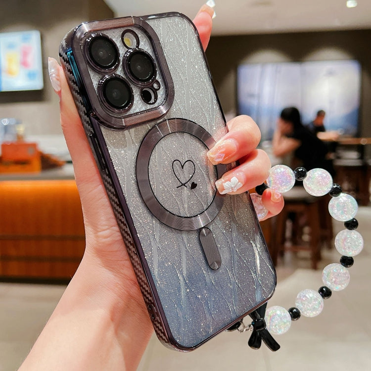 For iPhone 11 Pro Max Loves Leaves Gradient Glitter Bracelets Carbon Fiber Magsafe TPU Phone Case(Black) - iPhone 11 Pro Max Cases by buy2fix | Online Shopping UK | buy2fix