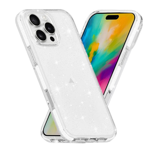 For iPhone 16 Pro Max Dual Color Clear Glitter TPU + TPE Full Coverage Phone Case(Glitter White) - iPhone 16 Pro Max Cases by buy2fix | Online Shopping UK | buy2fix