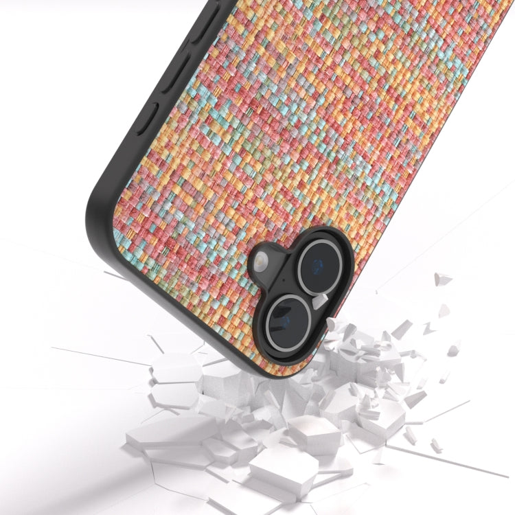 For iPhone 16 Plus Black Frame Color Lattice Texture PU Phone Case(Tangerine) - iPhone 16 Plus Cases by buy2fix | Online Shopping UK | buy2fix