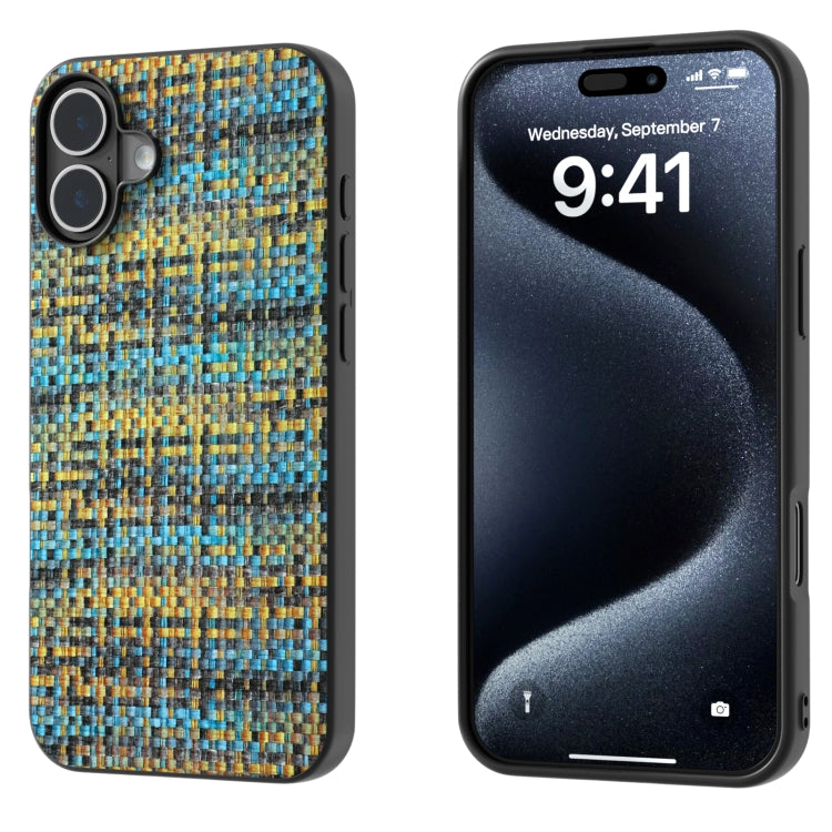 For iPhone 16 Plus Black Frame Color Lattice Texture PU Phone Case(Gold) - iPhone 16 Plus Cases by buy2fix | Online Shopping UK | buy2fix