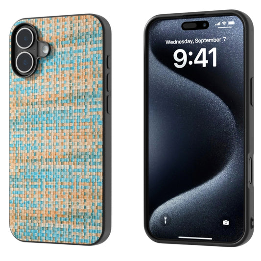 For iPhone 16 Black Frame Color Lattice Texture PU Phone Case(Blue) - iPhone 16 Cases by buy2fix | Online Shopping UK | buy2fix