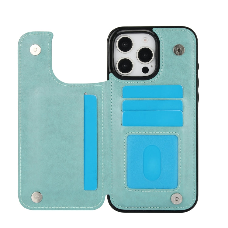 For iPhone 16 Pro Max Double Buckle Butterfly Embossing PU Phone Case(Green) - iPhone 16 Pro Max Cases by buy2fix | Online Shopping UK | buy2fix