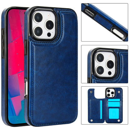 For iPhone 16 Pro Max Double Buckle Crazy Horse Texture PU Phone Case(Blue) - iPhone 16 Pro Max Cases by buy2fix | Online Shopping UK | buy2fix