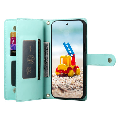 For Google Pixel 9 Pro XL Nine Card-slot Zipper Wallet Bag Leather Phone Case(Mint Green) - Google Cases by buy2fix | Online Shopping UK | buy2fix