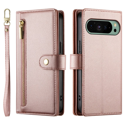 For Google Pixel 9 / 9 Pro Nine Card-slot Zipper Wallet Bag Leather Phone Case(Pink) - Google Cases by buy2fix | Online Shopping UK | buy2fix