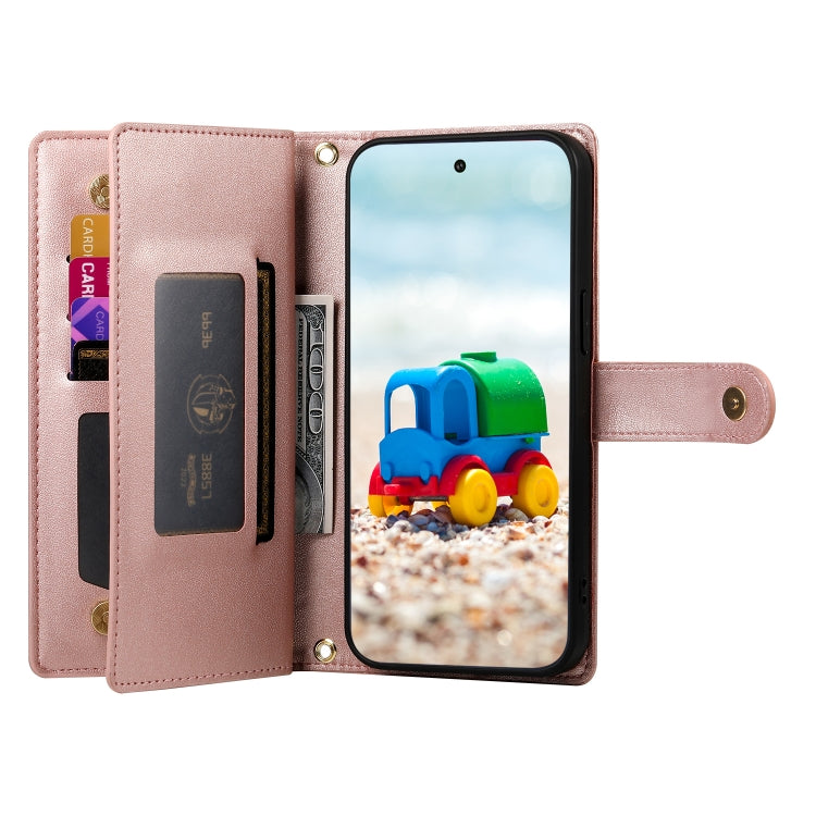 For Google Pixel 9 / 9 Pro Nine Card-slot Zipper Wallet Bag Leather Phone Case(Pink) - Google Cases by buy2fix | Online Shopping UK | buy2fix