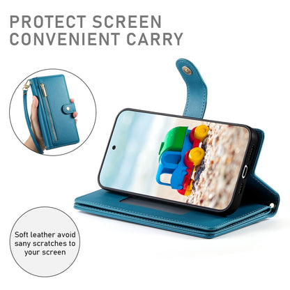 For Google Pixel 9 / 9 Pro Nine Card-slot Zipper Wallet Bag Leather Phone Case(Blue) - Google Cases by buy2fix | Online Shopping UK | buy2fix