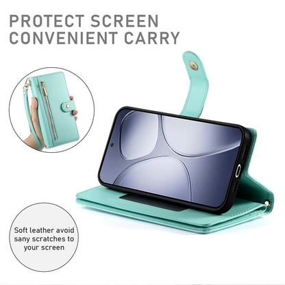 For Redmi K70 Ultra Nine Card-slot Zipper Wallet Bag Leather Phone Case(Mint Green) - Xiaomi Cases by buy2fix | Online Shopping UK | buy2fix