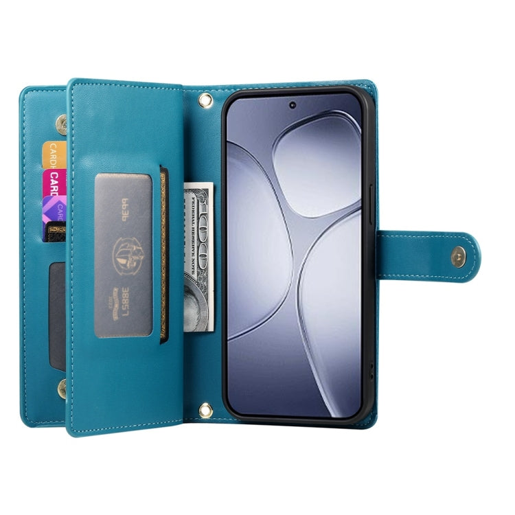 For Redmi K70 Ultra Nine Card-slot Zipper Wallet Bag Leather Phone Case(Blue) - Xiaomi Cases by buy2fix | Online Shopping UK | buy2fix