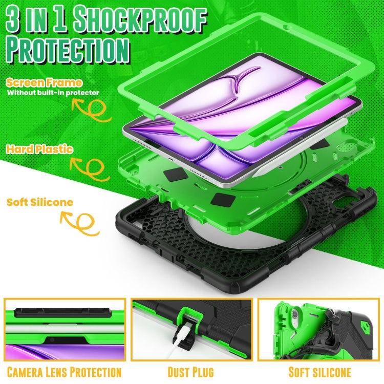 For iPad Air 11 2024 Spider Rotation Handle Silicone Hybrid PC Tablet Case(Black Green) - iPad Air 11 2024 Cases by buy2fix | Online Shopping UK | buy2fix