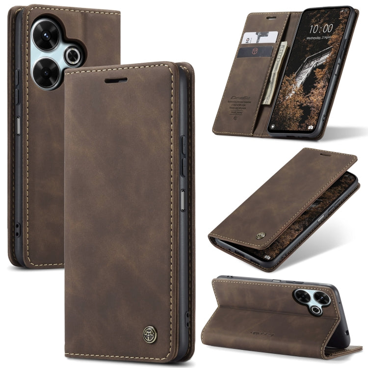 For Redmi 13 CaseMe 013 Multifunctional Horizontal Flip Leather Phone Case(Coffee) - Redmi 13 Cases by CaseMe | Online Shopping UK | buy2fix