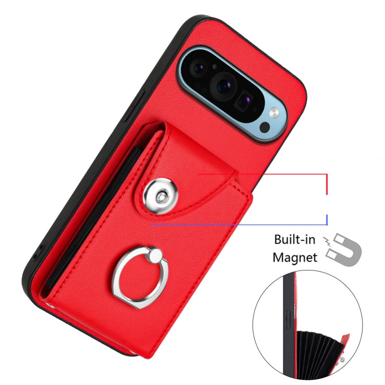 For Google Pixel 9 Pro XL Organ Card Bag Ring Holder Phone Case with Long Lanyard(Red) - Google Cases by buy2fix | Online Shopping UK | buy2fix