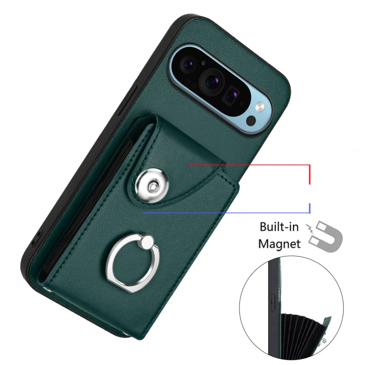 For Google Pixel 9 Pro XL Organ Card Bag Ring Holder Phone Case with Long Lanyard(Green) - Google Cases by buy2fix | Online Shopping UK | buy2fix