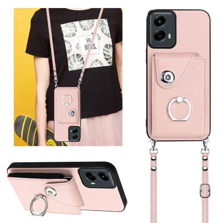 For Motorola Moto G 5G 2024 Organ Card Bag Ring Holder Phone Case with Long Lanyard(Pink) - Motorola Cases by buy2fix | Online Shopping UK | buy2fix