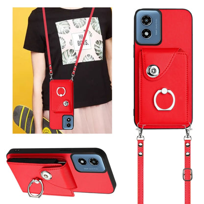 For Motorola Moto G Play 2024 5G Organ Card Bag Ring Holder Phone Case with Long Lanyard(Red) - Motorola Cases by buy2fix | Online Shopping UK | buy2fix