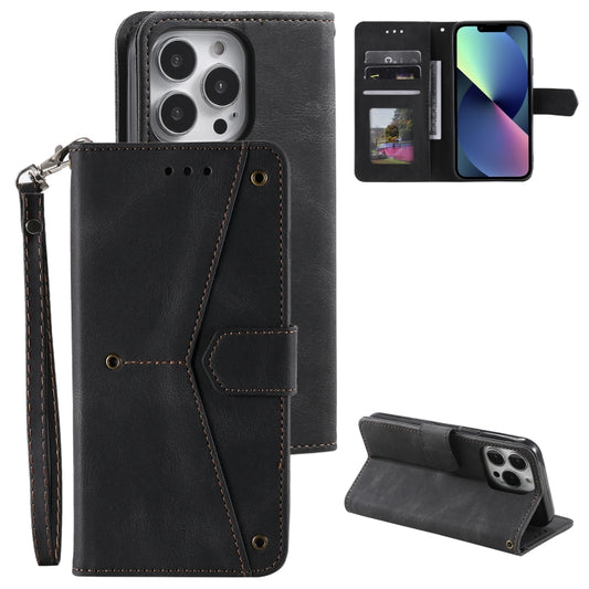 For iPhone 16 Pro Max Nail Skin Feel Stitching Calf Texture Leather Phone Case(Black) - iPhone 16 Pro Max Cases by buy2fix | Online Shopping UK | buy2fix