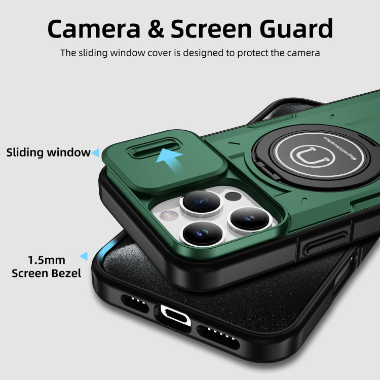 For iPhone 16 Pro Max Sliding Camshield TPU Hybrid PC Magnetic Holder Phone Case(Dark Green) - iPhone 16 Pro Max Cases by buy2fix | Online Shopping UK | buy2fix