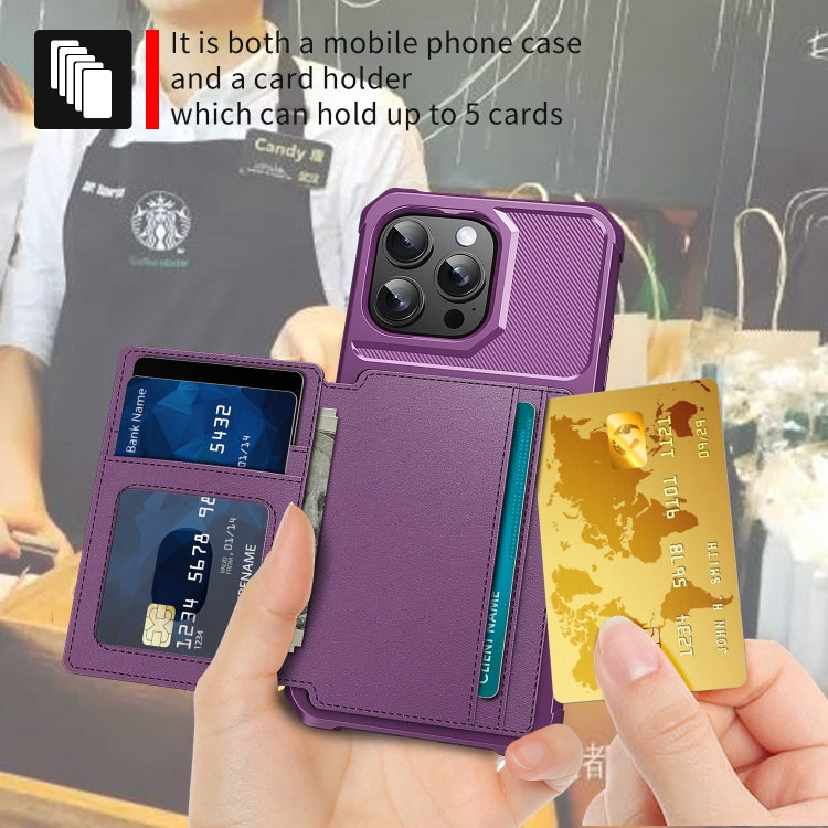 For iPhone 16 Pro Max Magnetic Wallet Card Bag Leather Phone Case(Purple) - iPhone 16 Pro Max Cases by buy2fix | Online Shopping UK | buy2fix