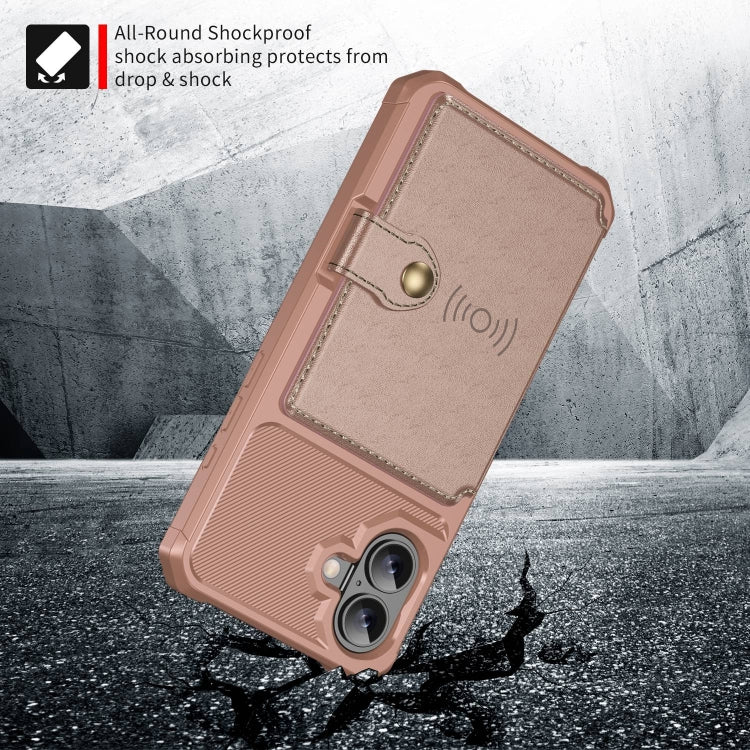 For iPhone 16 Plus Magnetic Wallet Card Bag Leather Phone Case(Rose Gold) - iPhone 16 Plus Cases by buy2fix | Online Shopping UK | buy2fix