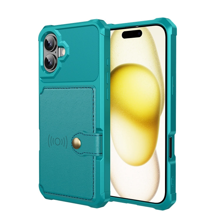 For iPhone 16 Plus Magnetic Wallet Card Bag Leather Phone Case(Cyan) - iPhone 16 Plus Cases by buy2fix | Online Shopping UK | buy2fix