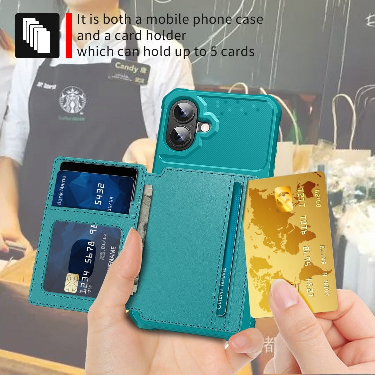 For iPhone 16 Plus Magnetic Wallet Card Bag Leather Phone Case(Cyan) - iPhone 16 Plus Cases by buy2fix | Online Shopping UK | buy2fix