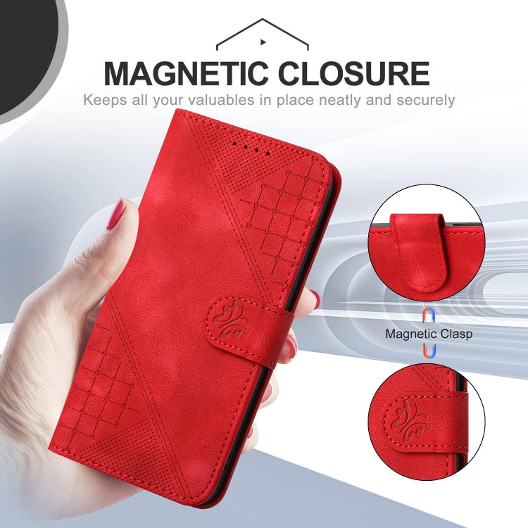 For Google Pixel 9 / 9 Pro YX0080 Grid Butterfly Embossed Pattern Flip Leather Phone Case with Lanyard(Red) - Google Cases by buy2fix | Online Shopping UK | buy2fix