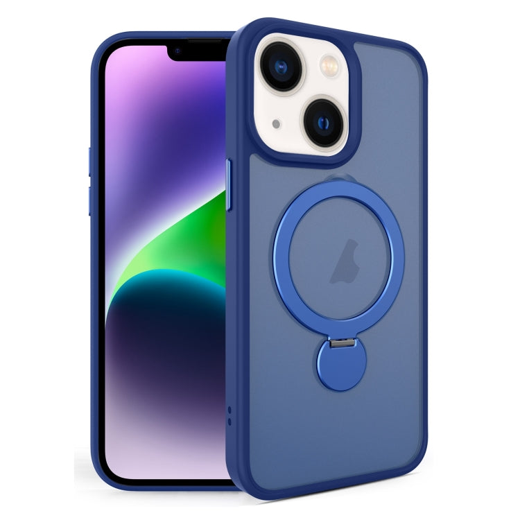 For iPhone 14 360 Degree Rotating MagSafe Magnetic Bracket Frosted Phone Case(Royal Blue) - iPhone 14 Cases by buy2fix | Online Shopping UK | buy2fix