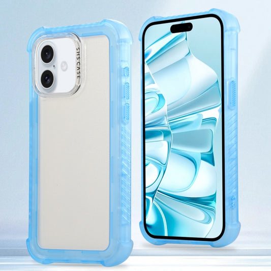 For iPhone 16 Transparent Matte TPU Hybrid PC 3-in-1 Phone Case(Blue) - iPhone 16 Cases by buy2fix | Online Shopping UK | buy2fix