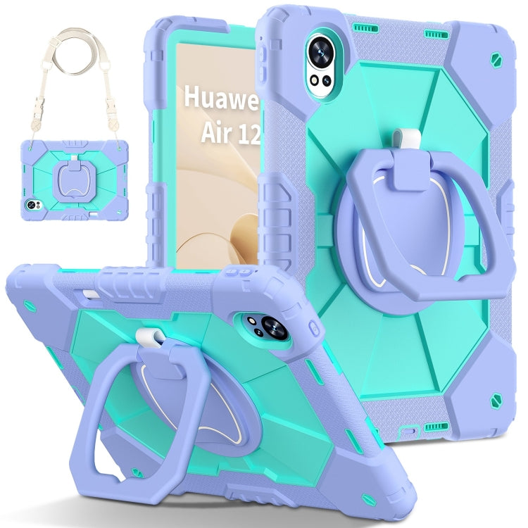 For Huawei MatePad Air 12 2024 Contrast Color Robot Silicone Hybrid PC Tablet Case(Purple Mint Green) - Huawei by buy2fix | Online Shopping UK | buy2fix