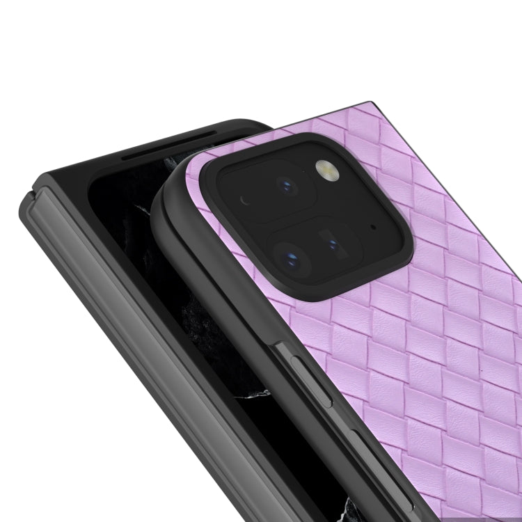 For Google Pixel 9 Pro Fold Black Frame Woven Texture PU Phone Case(Purple) - Google Cases by buy2fix | Online Shopping UK | buy2fix