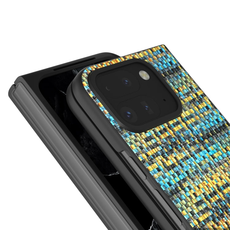 For Google Pixel 9 Pro Fold Black Frame Color Lattice Texture PU Phone Case(Gold) - Google Cases by buy2fix | Online Shopping UK | buy2fix