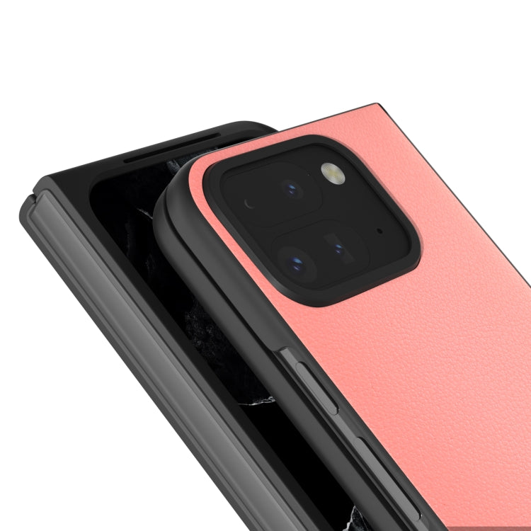 For Google Pixel 9 Pro Fold ABEEL Genuine Leather Wave Black Edge Phone Case(Pink) - Google Cases by buy2fix | Online Shopping UK | buy2fix