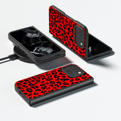 For Google Pixel 9 Pro Fold Black Frame Leopard Full Coverage Phone Case(Red Leopard) - Google Cases by buy2fix | Online Shopping UK | buy2fix