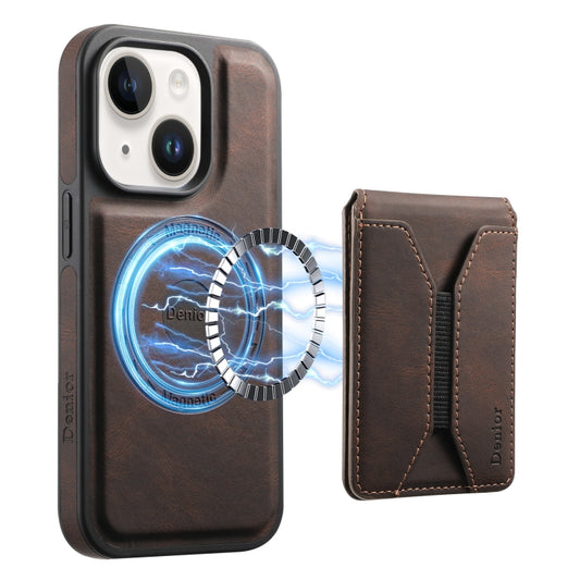 For iPhone 15 Plus / 14 Plus Denior D17 Skin Feel MagSafe Detachable Card Slot Phone Case(Brown) - iPhone 15 Plus Cases by Denior | Online Shopping UK | buy2fix