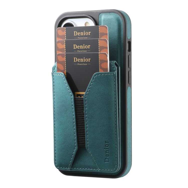 For iPhone 16 Denior D18 Skin Feel Rotating Holder MagSafe Detachable Card Slot Phone Case(Blue) - iPhone 16 Cases by Denior | Online Shopping UK | buy2fix