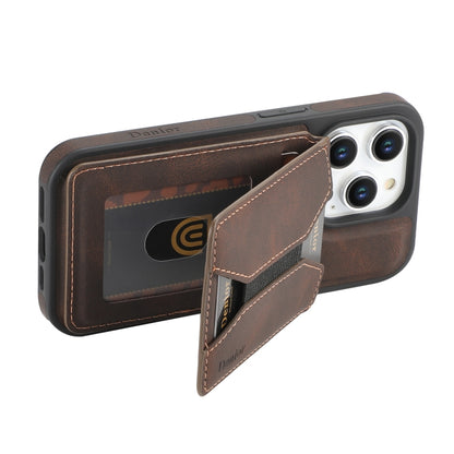 For iPhone 16 Plus Denior D18 Skin Feel Rotating Holder MagSafe Detachable Card Slot Phone Case(Brown) - iPhone 16 Plus Cases by Denior | Online Shopping UK | buy2fix