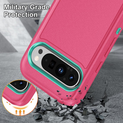 For Google Pixel 9 Pro Rugged PC + Silicone Phone Case with Holder(Rose Red+Light Green) - Google Cases by buy2fix | Online Shopping UK | buy2fix