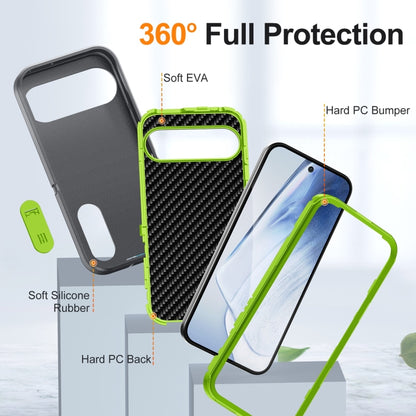 For Google Pixel 9 Pro Rugged PC + Silicone Phone Case with Holder(Grey+Fresh Green) - Google Cases by buy2fix | Online Shopping UK | buy2fix