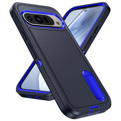 For Google Pixel 9 Pro Rugged PC + Silicone Phone Case with Holder(Dark Blue+Royal Blue) - Google Cases by buy2fix | Online Shopping UK | buy2fix