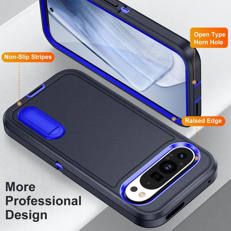 For Google Pixel 9 Pro Rugged PC + Silicone Phone Case with Holder(Dark Blue+Royal Blue) - Google Cases by buy2fix | Online Shopping UK | buy2fix