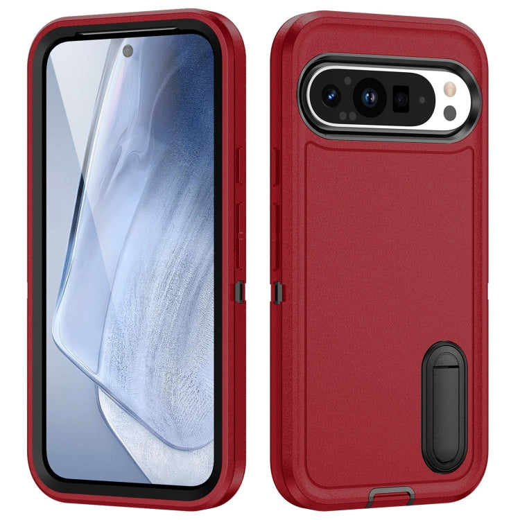 For Google Pixel 9 Rugged PC + Silicone Phone Case with Holder(Red+Black) - Google Cases by buy2fix | Online Shopping UK | buy2fix