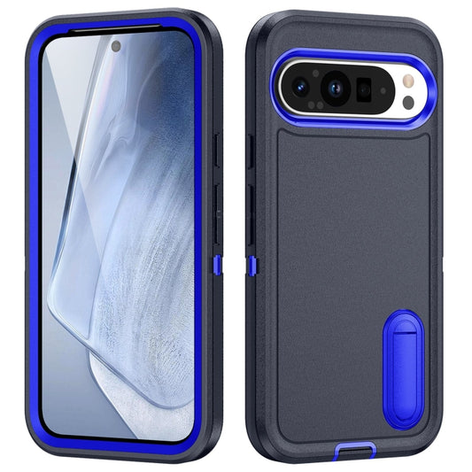 For Google Pixel 9 Rugged PC + Silicone Phone Case with Holder(Dark Blue+Royal Blue) - Google Cases by buy2fix | Online Shopping UK | buy2fix